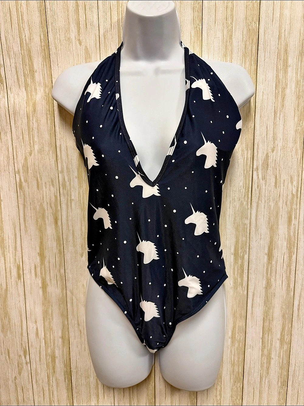 PatPat Navy & White Unicorn Halter Swim One Piece Size Large